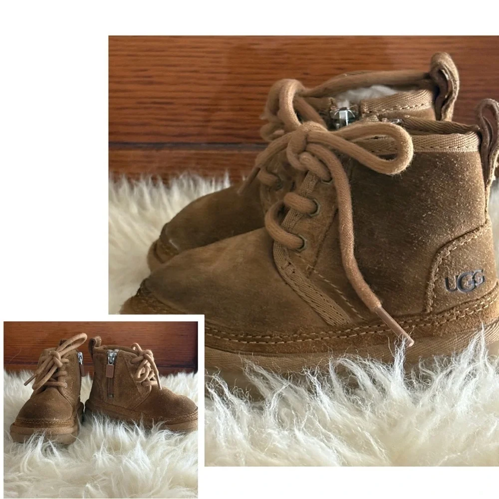 UGG Kids ‘Neumel II’ Brown Suede Sherpa Side Zip Winter Boots